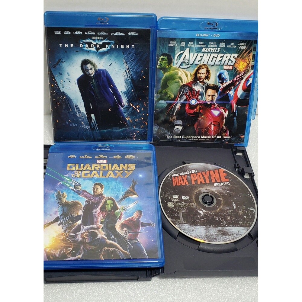 Comic Movie Blu-Ray/DVD Lot: Dark Knight, Avengers, Guardians, Max Payne TESTED